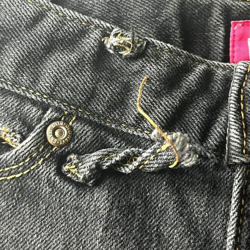 Old Navy Girls Black Boot Cut Denim Jeans Size 6 Adjustable‎ Waist Distressed